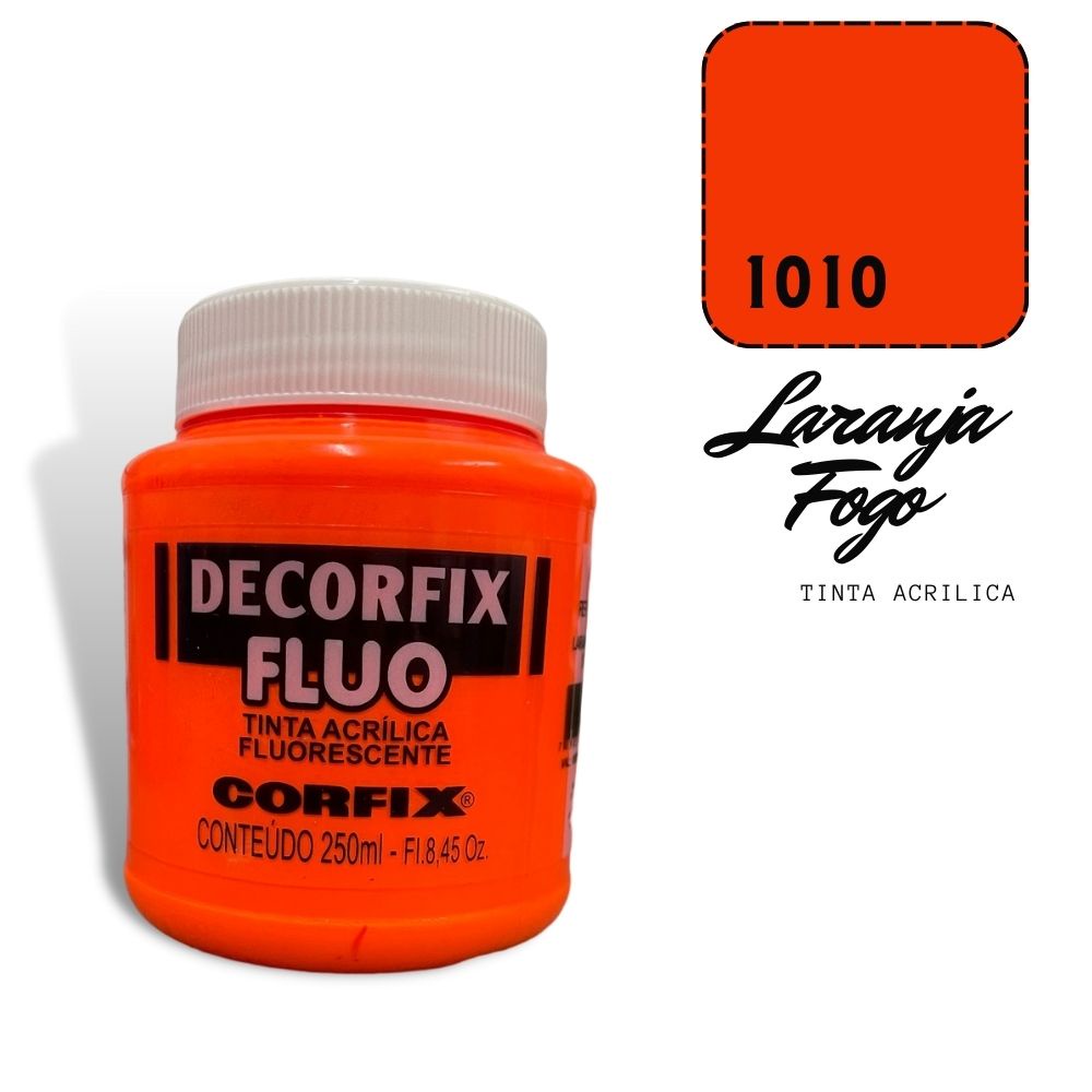 Tinta Acrílica Decorfix Fluorescente 250ml 1010 Laranja Fogo Corfix