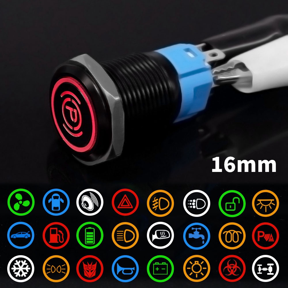 16mm Concha Preta Personalização De Óxido De Metal Botão De Apertar Lâmpada Escotilha/Momentary Fãs Luz Chifre Para