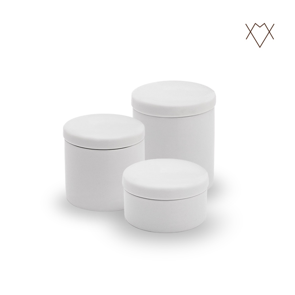 Kit Higiene Banheiro Lavabo 3 Potes Porcelana Branca com Tampa
