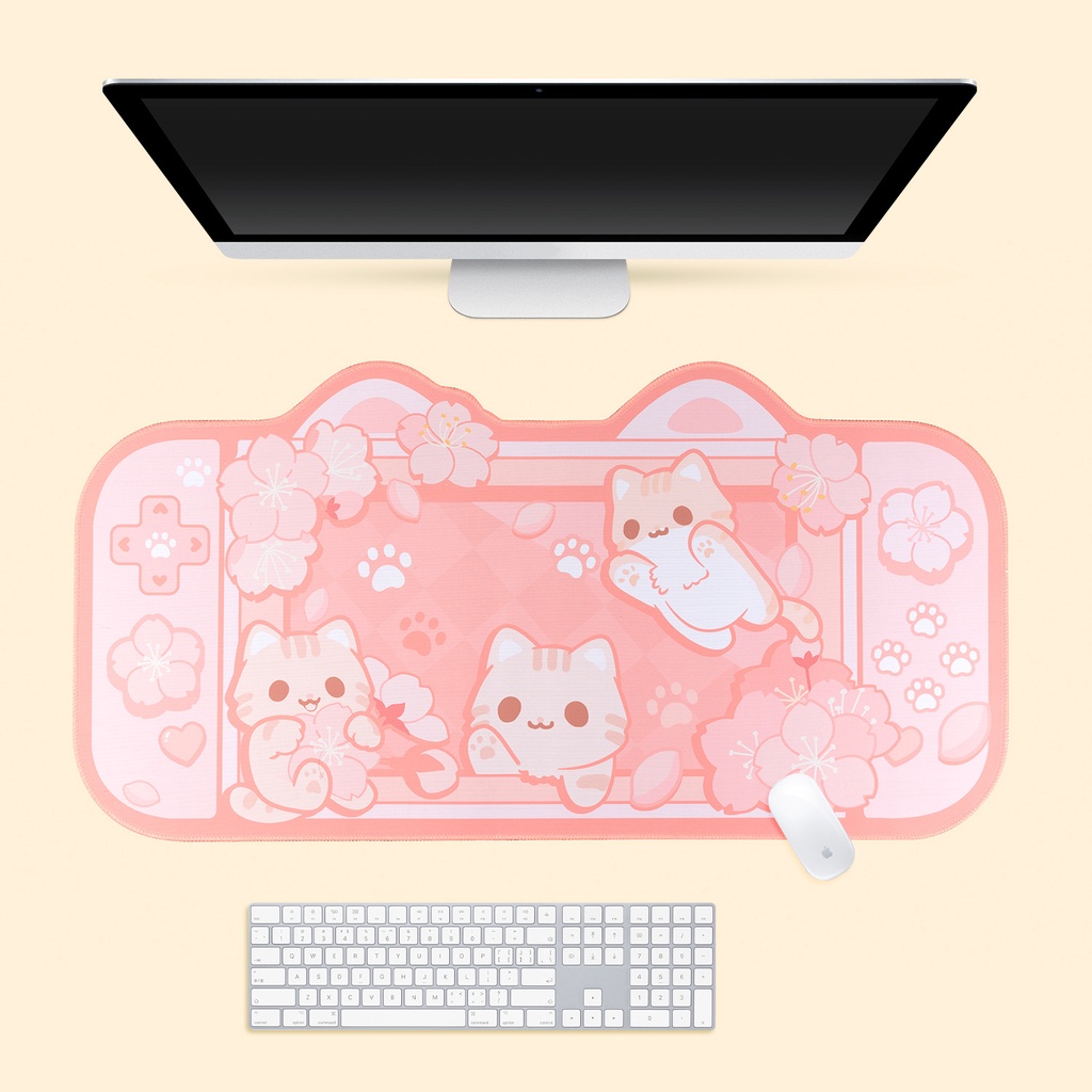 Mousepad Gato Fofo Engraçado Tapete De Mesa Jogo Mouse Pad Grande Anime Pink Kawaii Desktop