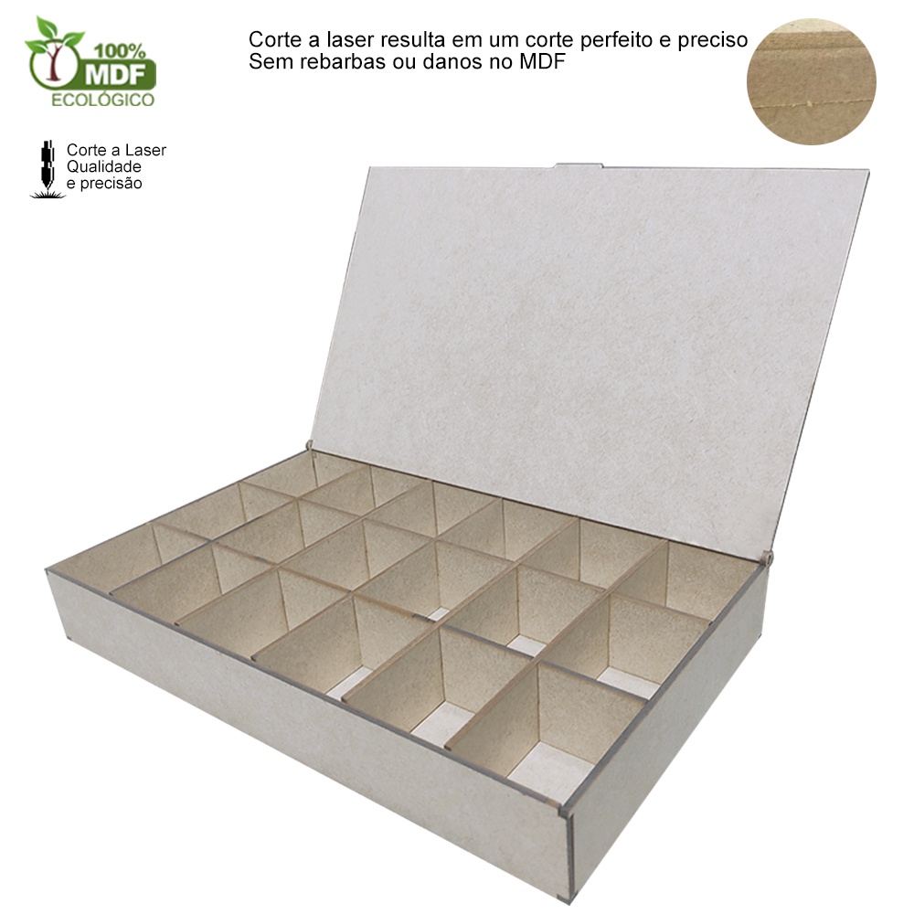Caixa organizadora 21 divisórias MDF Especiarias de Gin Bijuterias Parafusos Artesanato - Decori Br
