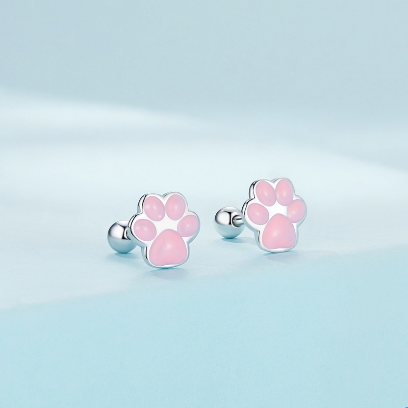 Bamoer Cute 925 Prata Rosa E Preto Gato Brincos De Pata Para Meninas · foto 2