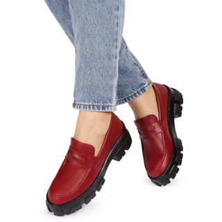 Mocassim Salto Tratorado Feminino Confortável Super Fashion Bordô