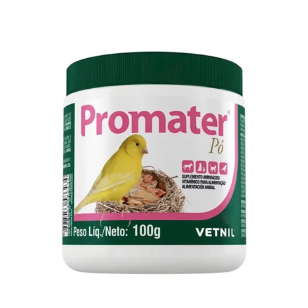 Suplemento Promater Pó 100g- reprodução postura aves trica ferro pintassilgo canário em Oferta na Shopee