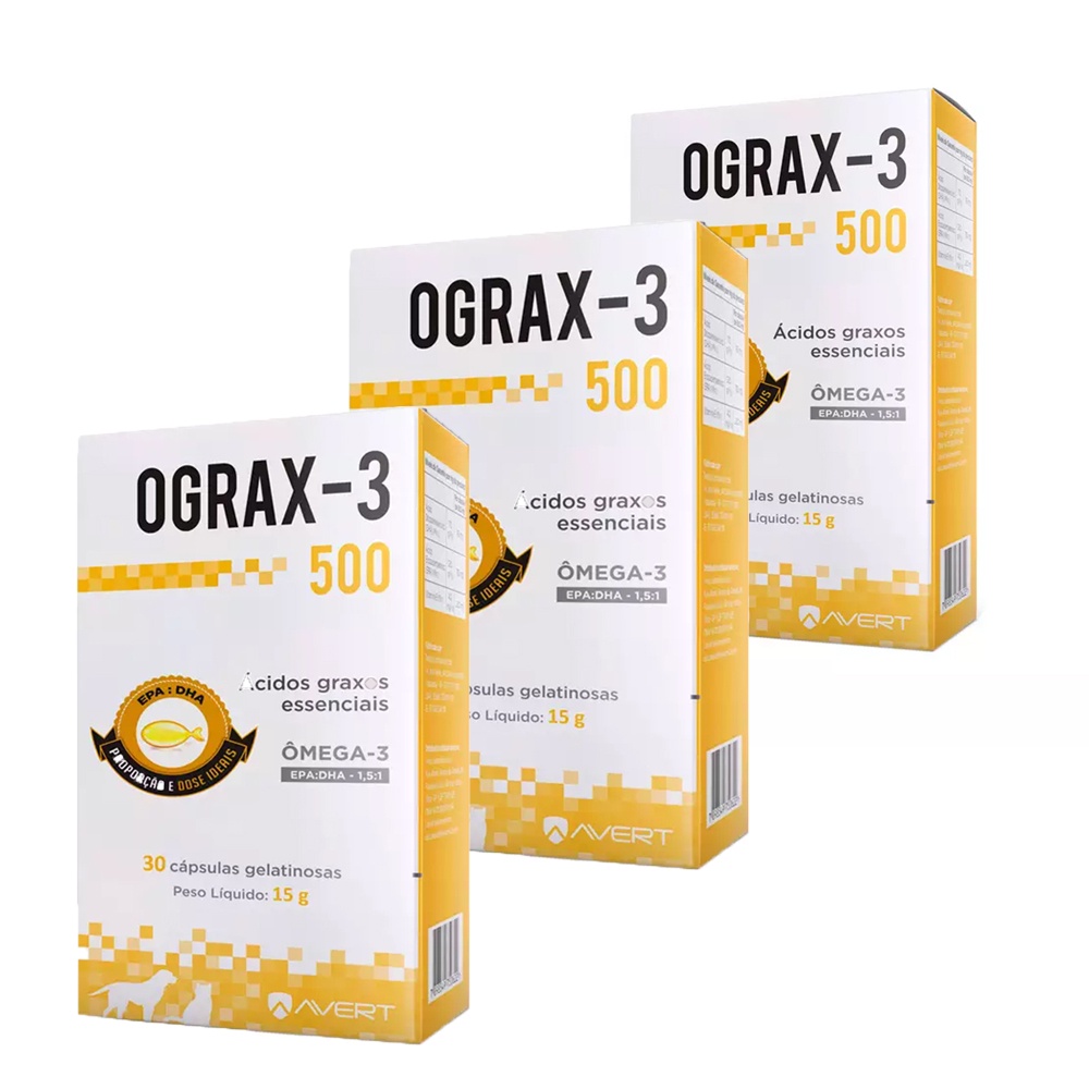 Ograx-3 Suplemento Nutricional Cães E Gatos 500mg - 30 Cápsulas