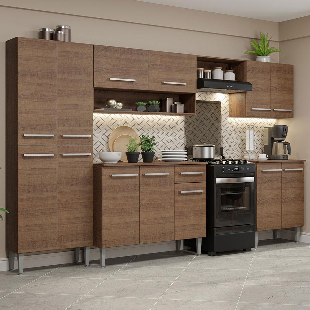 Armário de Cozinha Completa Madesa Emilly 293001 com Balcão e Paneleiro - Rustic - Home & Living
