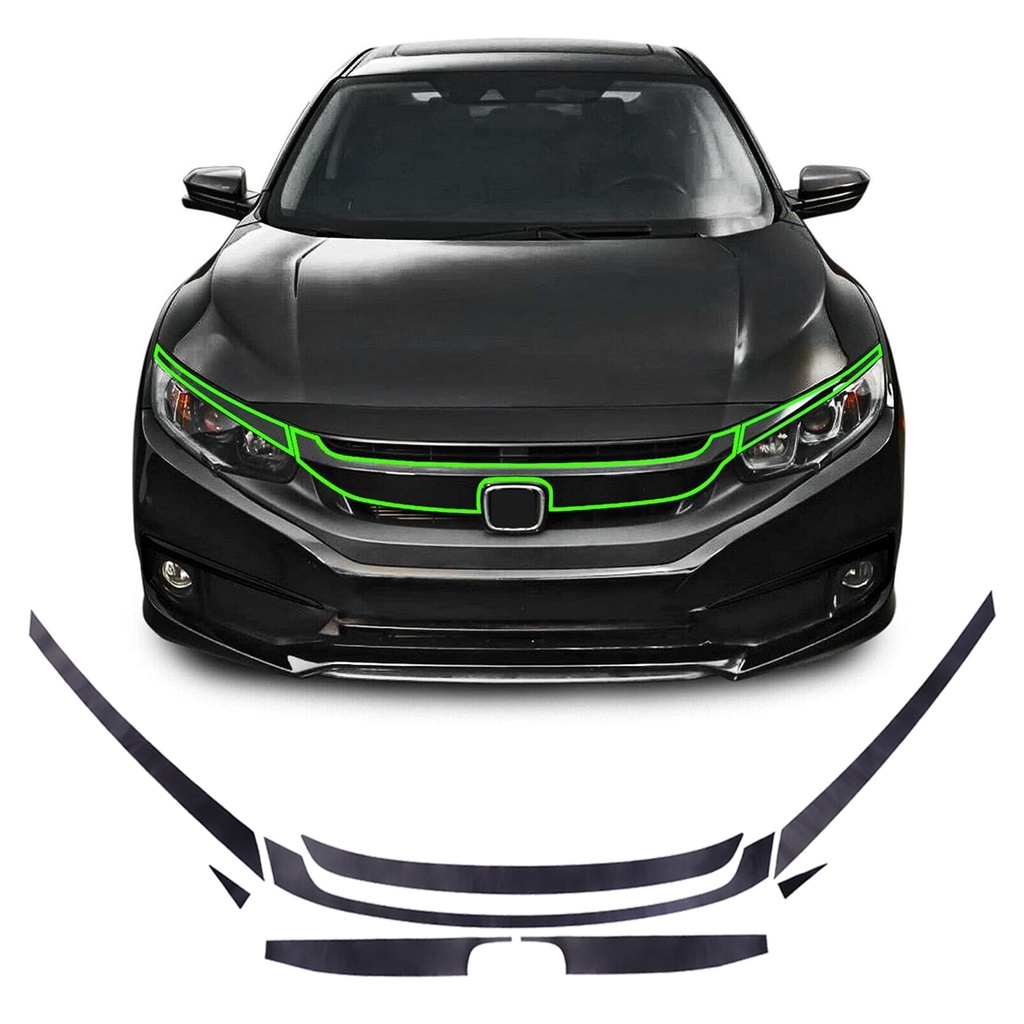 8 Pçs/set Preto Fosco Frente Superior Pára-Choques Grade Adesivo Decalque Moldagem Guarnição Apto Para Honda Civic 2016-