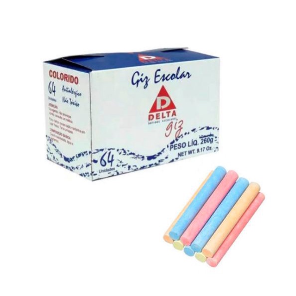 Giz Colorido Escolar Quadro Verde Negro Delta 64 Unidades Promoção
