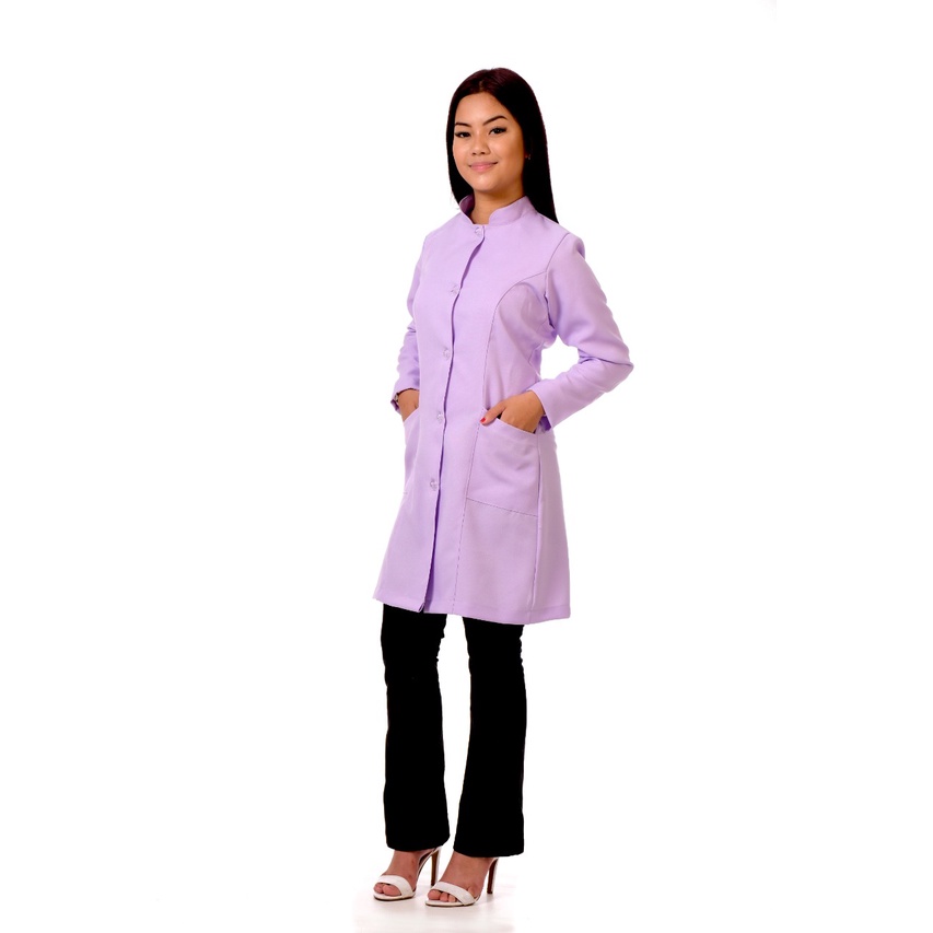 Jaleco Feminino Oxford Colorido Gola Padre Manga Longa