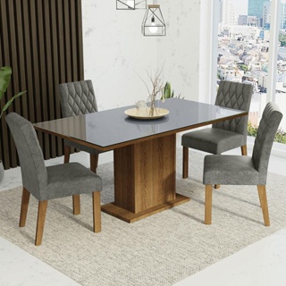 Conjunto Sala de Jantar Mesa Tampo de Vidro 4 Cadeiras Rustic/Cinza/Silver Marilia Madesa em Oferta na Shopee
