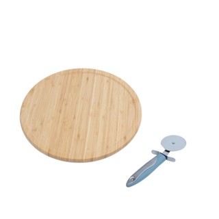 Kit tábua bambu giratória e cortador pizza azul 2 pç – Oikos