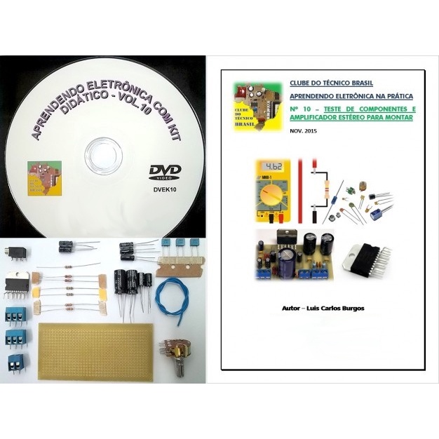 Eletrônica Básica.Livro,DVD aula e kit. Teste de Componentes e Amplificadores Estéreo para Montar V 10