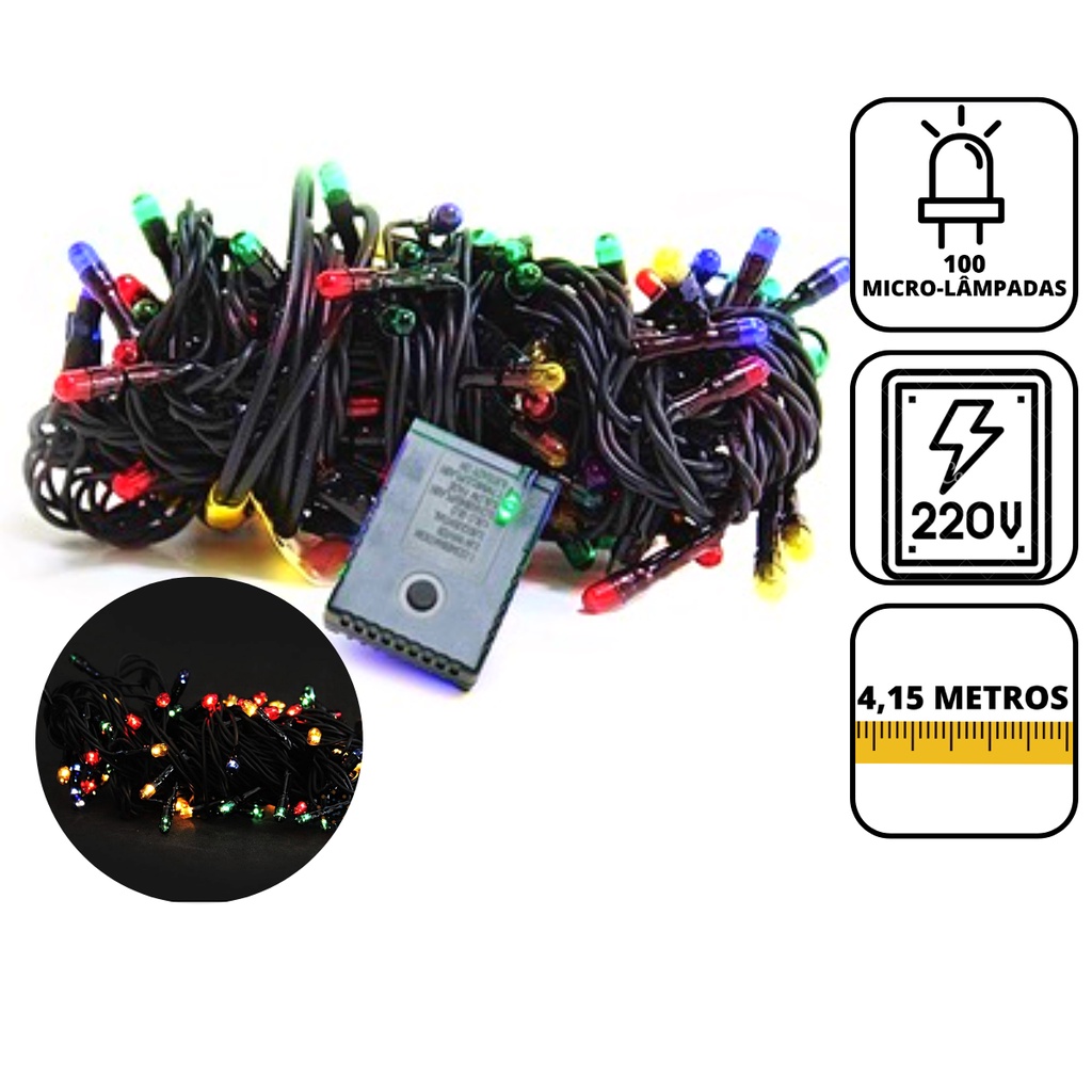Pisca pisca de Natal Colorido 100 Micro-Lâmpadas 4,15 Metros 220V - WINCY NATAL