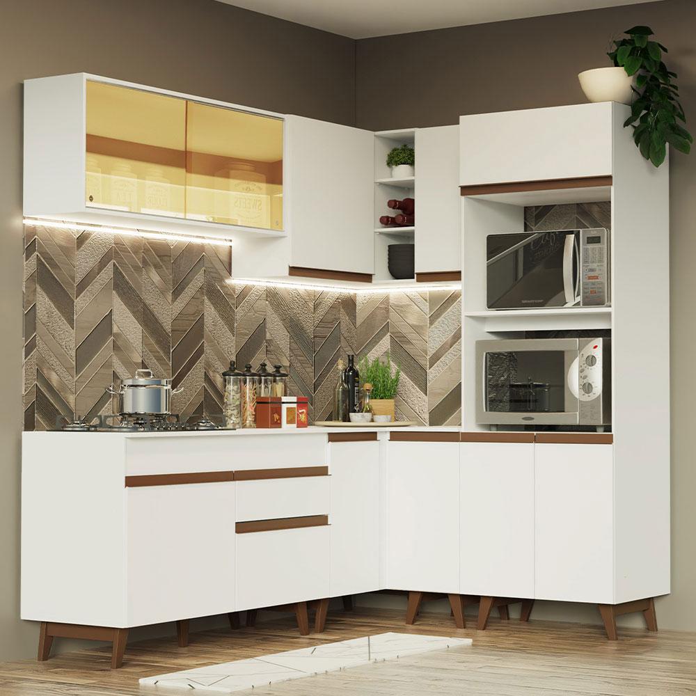 Cozinha Completa de Canto Madesa Reims 367001 com Armário e Balcão - Branco - Home & Living