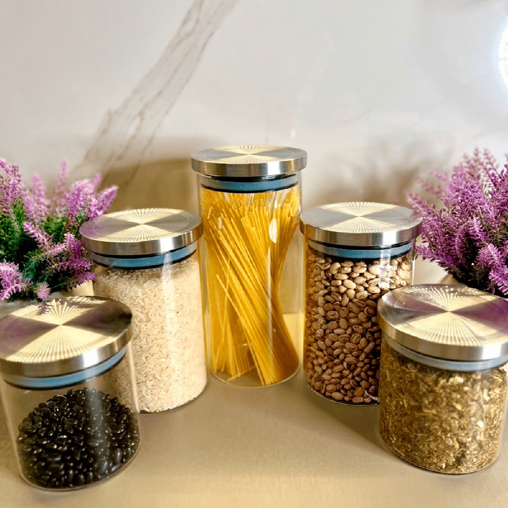 Conjunto 5 Potes De Vidro Borosoli Com Tampa Hermetica