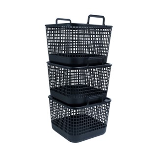 Kit 3 cestos telados com tampa de plástico 45l preto – Oikos