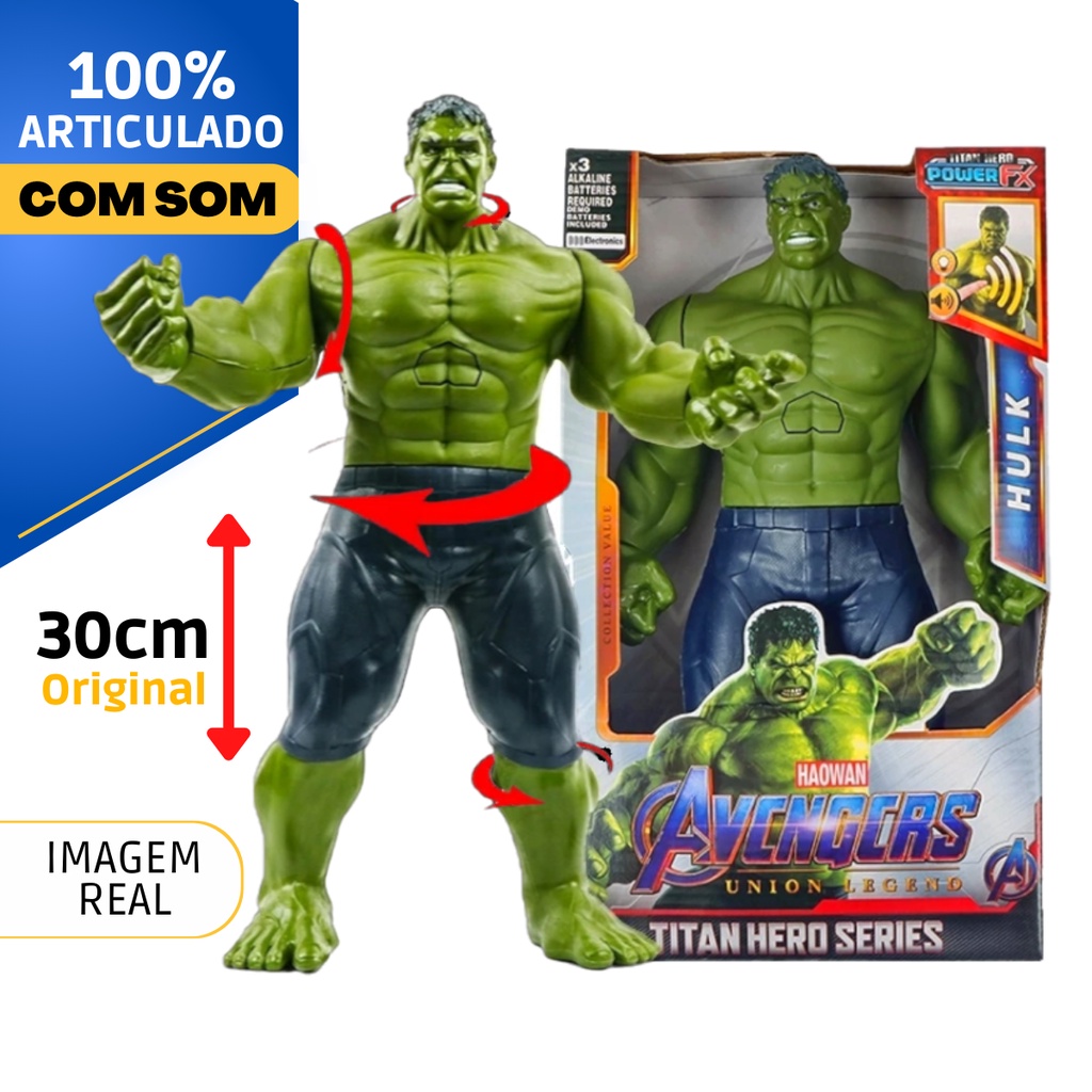 Boneco Hulk Brinquedo Articulado Grande Bonecos Marvel Vingadores Interativo 30cm Som