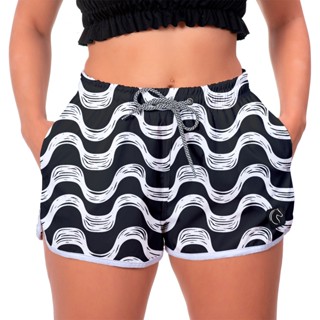 Shorts Feminino Estampa Listras Listrados Cores Branco Laranja Azul Rosa Verde Adulto Tendência Moda Verão Praia Bermuda Estampada Feminina Treino Academia Básico Casual Elastano Tecido Leve