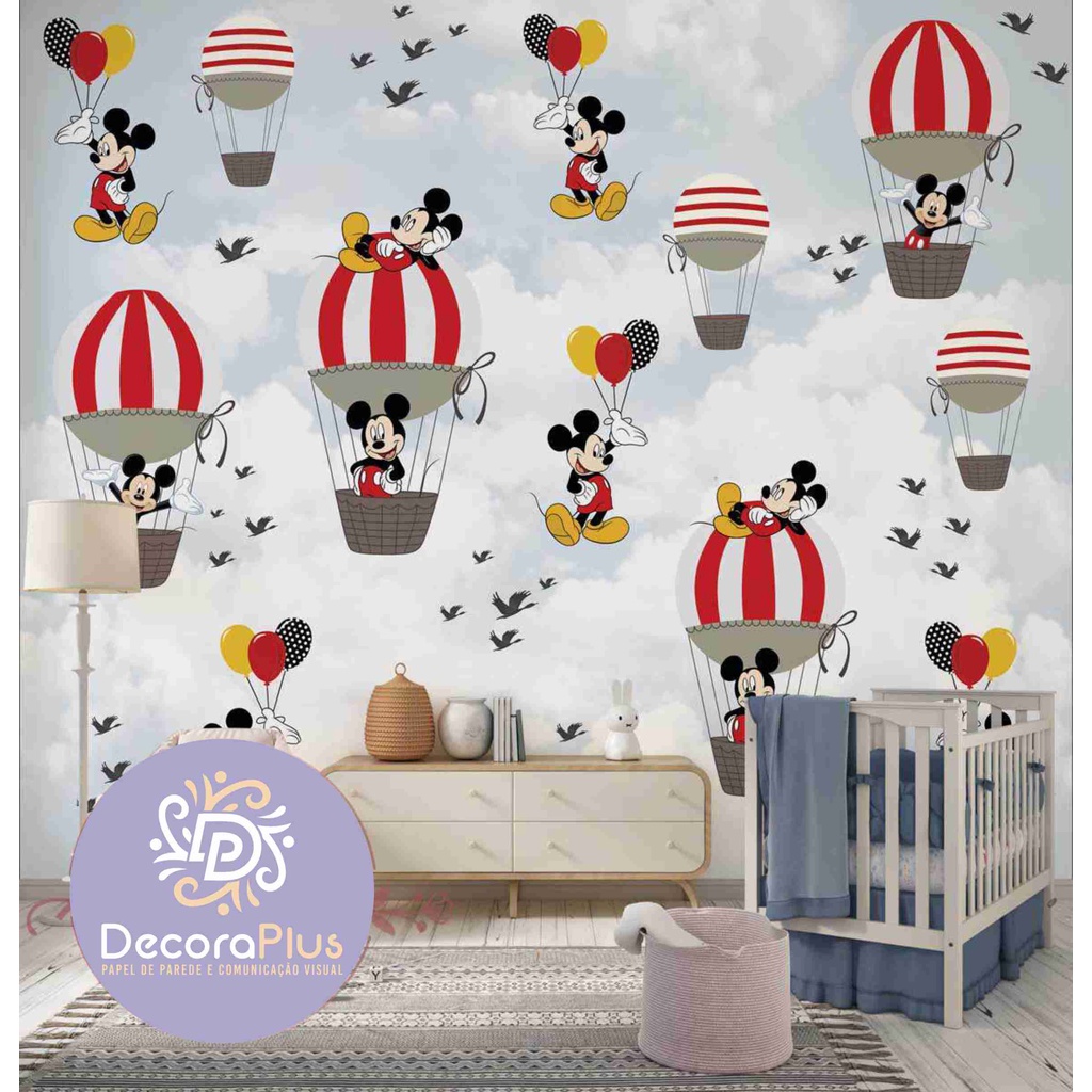 Papel De Parede Foto Mural Inteira Personalizado Infantil Balão Mágico Disney Mickey Mouse Vermelho