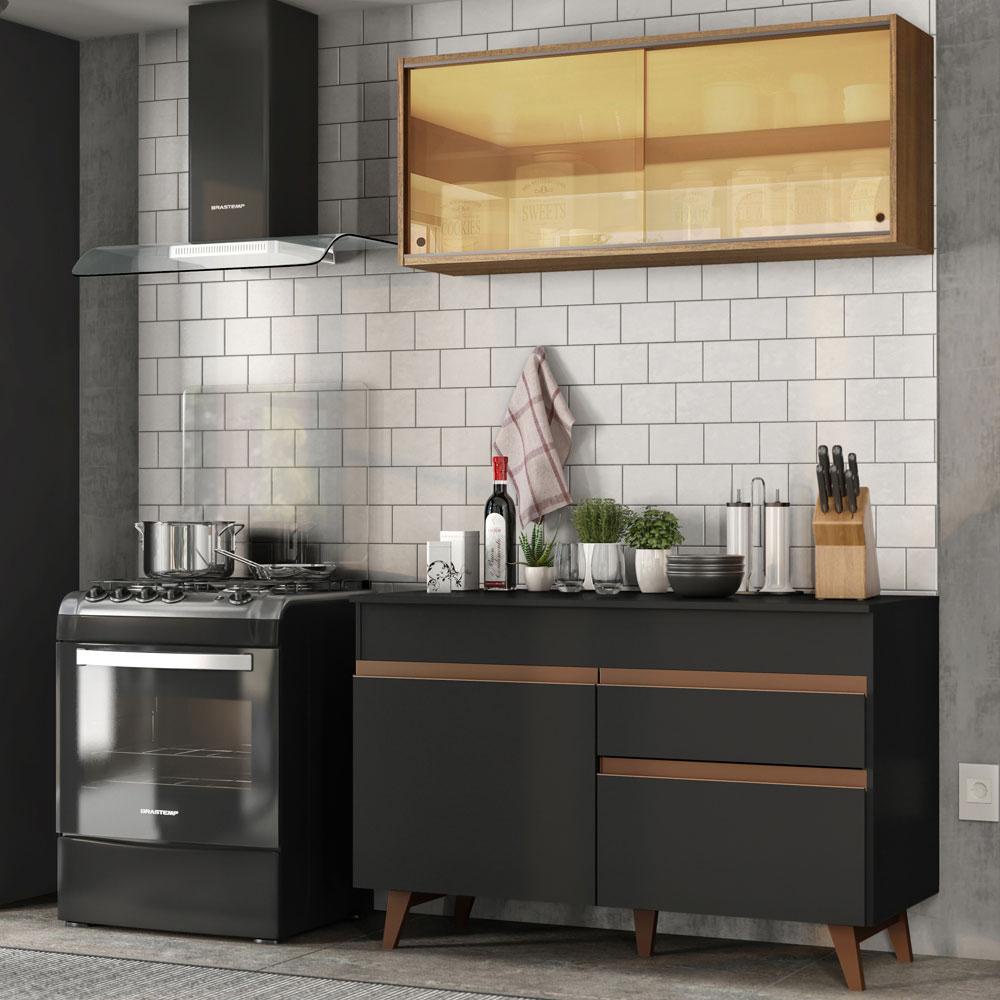 Armário de Cozinha Compacta 120cm Preto/Rustic Reims Madesa 01 - Home & Living