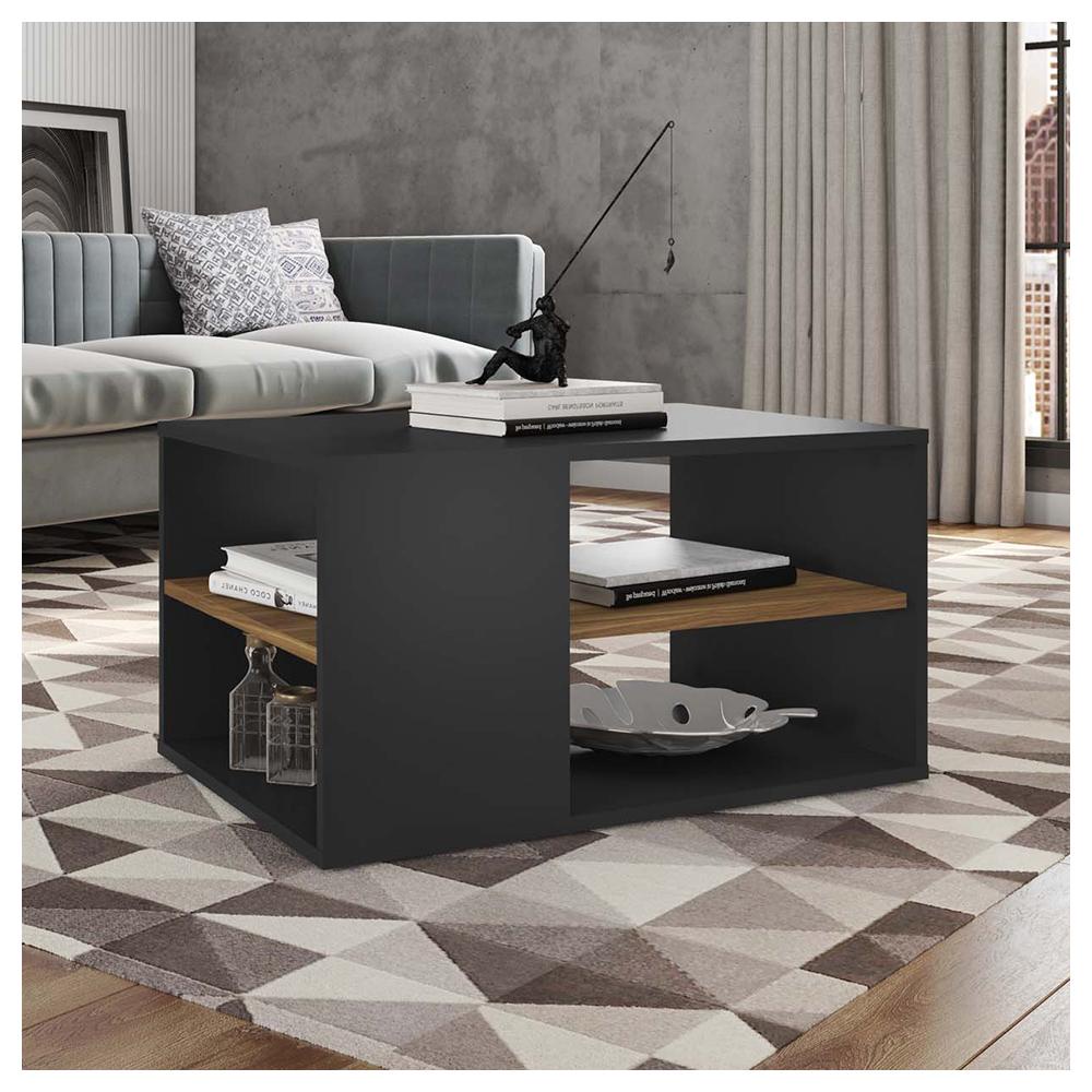 Mesa de Centro Retangular Com Divisória Opala Preto Caemmun - Home & Living