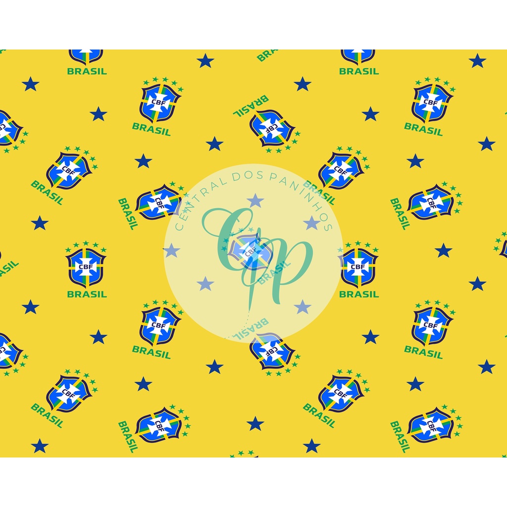 Tecido tricoline, microfibra ou gabardine - Brasil - Escudo - fundo amarelo - 0.50 cm em Oferta na Shopee