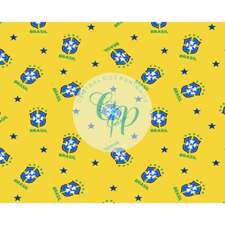 Tecido tricoline, microfibra ou gabardine - Brasil - Escudo - fundo amarelo - 0.50 cm em Oferta na Shopee