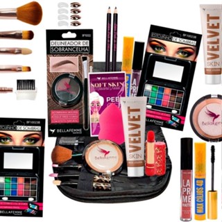 Kit Maquiagens Completo Pincéis Necessaire