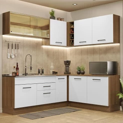 Cozinha Completa de Canto Madesa Agata 389001 com Armário e Balcão (Sem Tampo e Pia) - Rustic/Branco