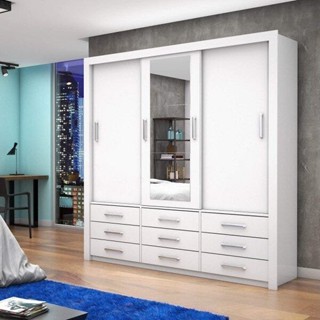 Guarda-Roupa Casal com Espelho 3 Portas de Correr Anjos