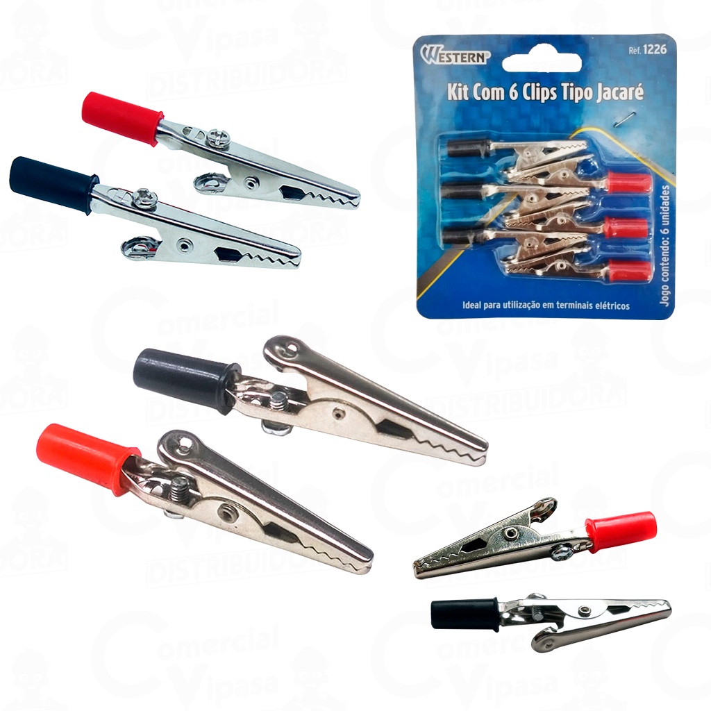Kit Jogo 6 Clips Tipo Jacaré Para Terminais Circuitos Elétricos Prender Segurar Fios - WESTERN em Oferta na Shopee