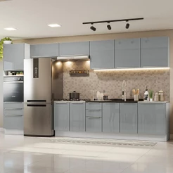 Armário de Cozinha Completa 400cm Branco/Cinza Lux da Thauane Madesa