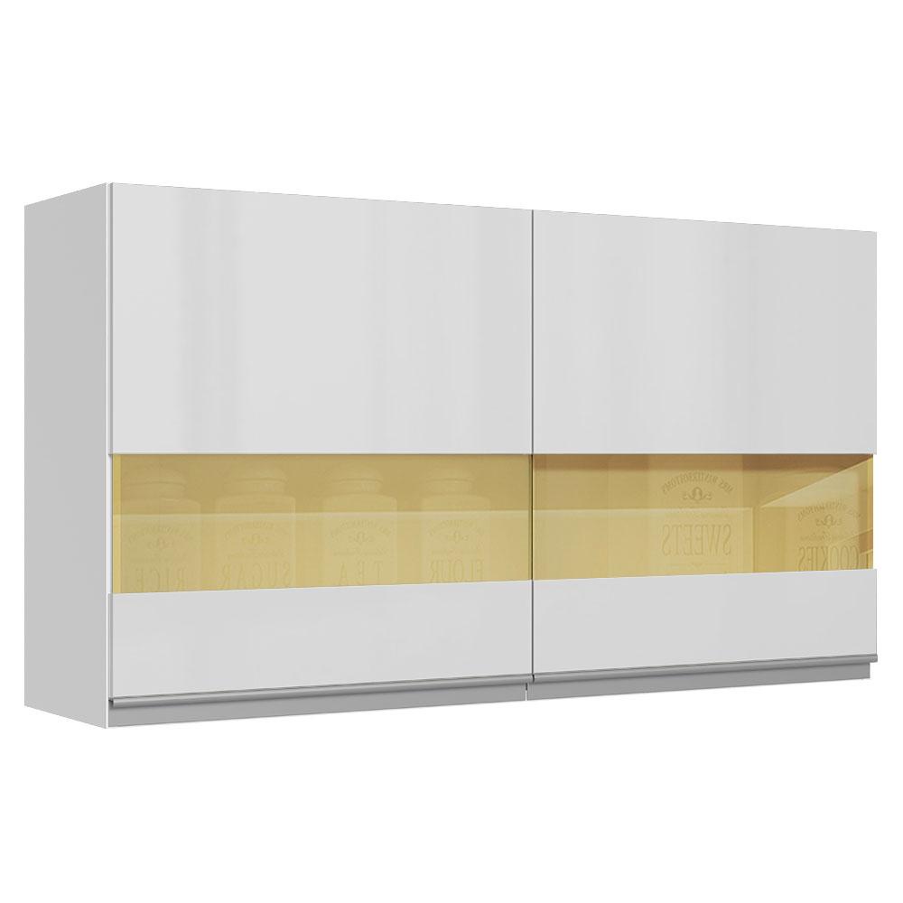 Armário De Cozinha Aéreo 100% MDF 120 cm Vidro Reflex Portas Branco Brilho Acordes Madesa - Home & Living