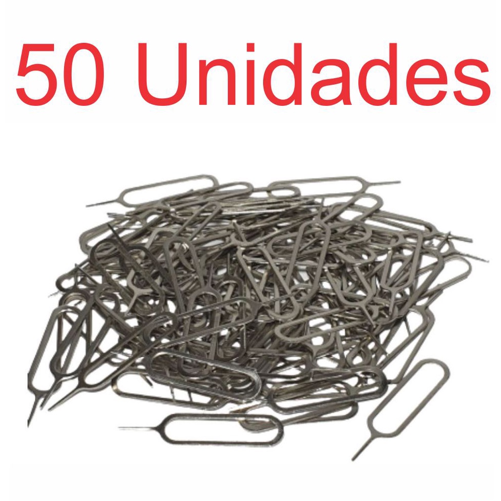 Kit 50 - Clip Chave Removedor Chip Cartão Sim e Memória - Chave Chavinha Agulha - Abrir Bandeja Celular