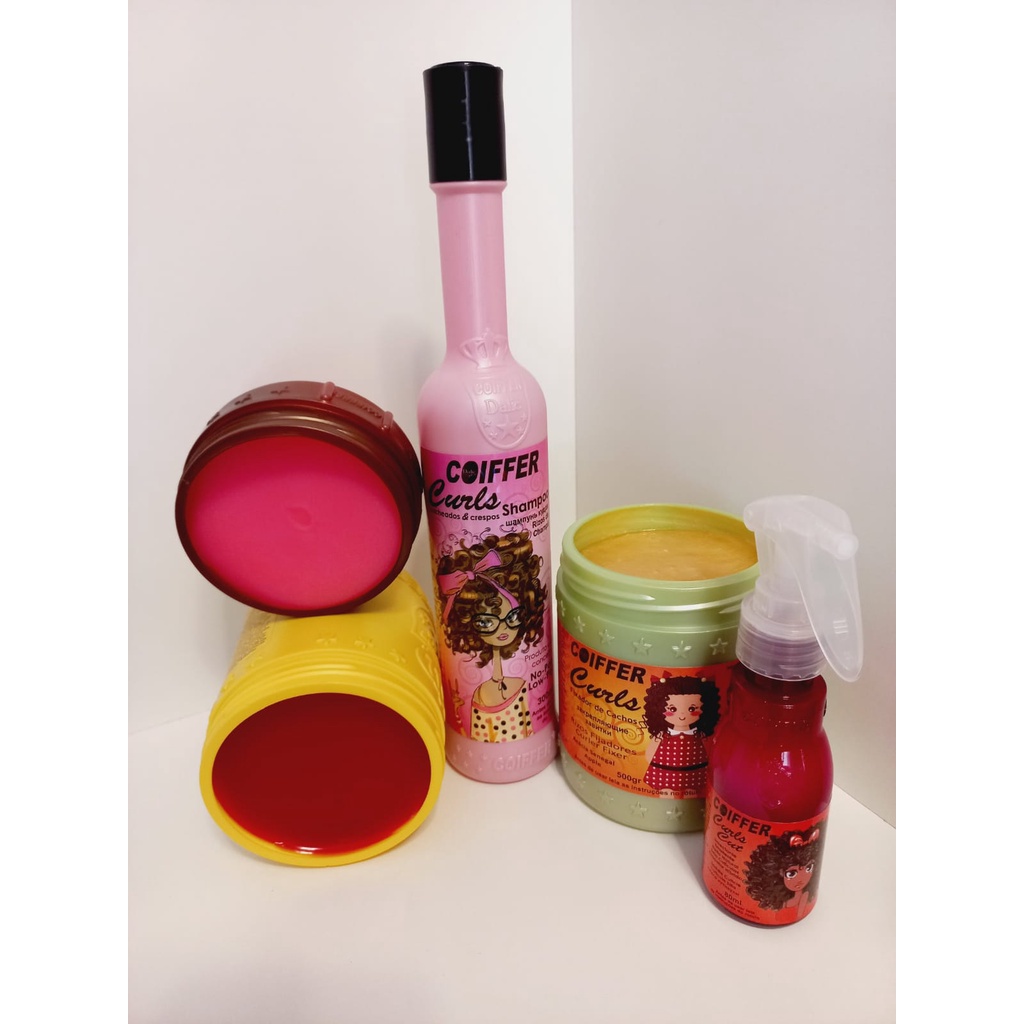 KIT CURLS COM BIO NUTRIENTES E GEL FIXADOR PARA CACHOS LEVES E SOLTOS COIFFER C/5.