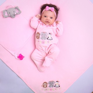 SAIDA DE MATERNIDADE MENINA BEBÊ COM MANTA - SAFARI ROSA - 04 PEÇAS