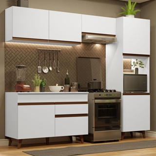 Armário de Cozinha Completa 250cm Branco Reims Madesa 06 em Oferta na Shopee