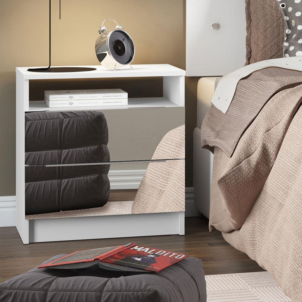 Mesa de Cabeceira Madesa 3227 2 Gavetas com Espelho - Branco - Home & Living