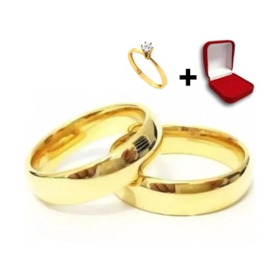 Par de Aliança de casamento noivado Compromisso 6MM e 8MM  Banho Moeda Antiga Anatômico + anel solitário COD-15 em Oferta na Shopee