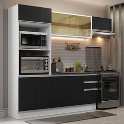 Armário de Cozinha Completa 100% MDF 250cm Branco/Preto Acordes Madesa 04