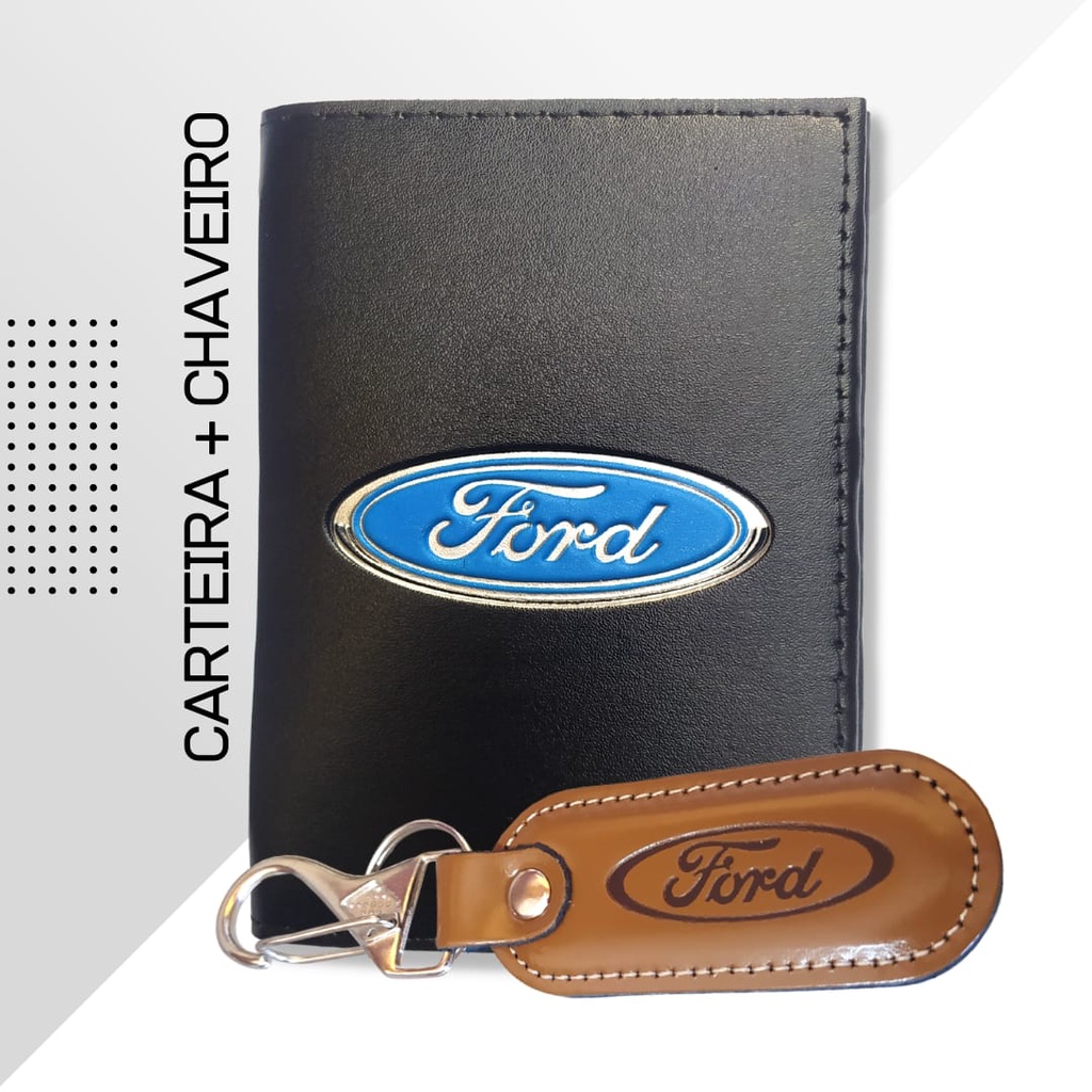 KIT Carteira Porta Documento + Chaveiro Couro Luxo Carro e Moto