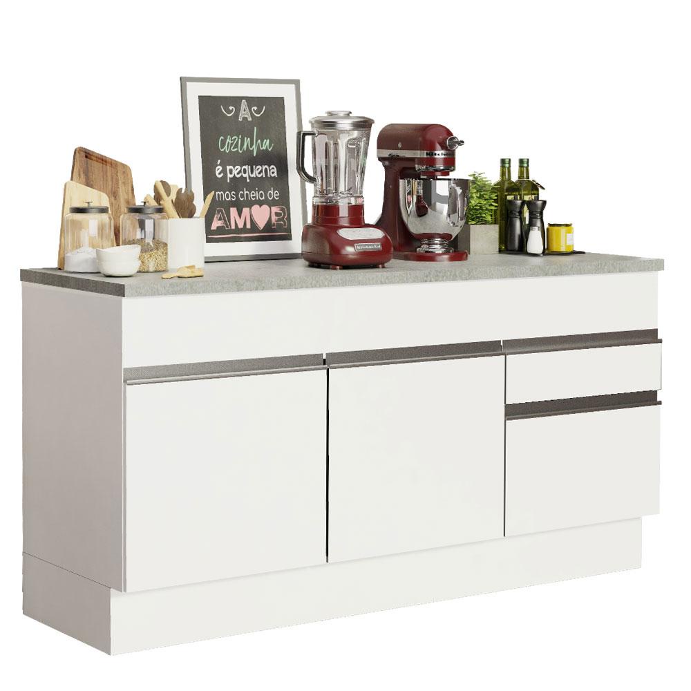 Balcão de Pia Armário de Cozinha 150 cm 2 Portas e 2 Gavetas (Com Tampo) Branco Glamy Madesa - Home & Living