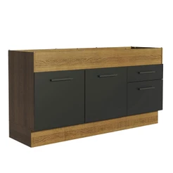 Balcão de Pia Cozinha 150 cm 2 Portas e 2 Gavetas (Sem Tampo e Pia) Rustic/Preto Agata Madesa