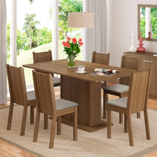 Conjunto Sala de Jantar Madesa Megan Mesa Tampo de Madeira com 6 Cadeiras - Rustic/Pérola