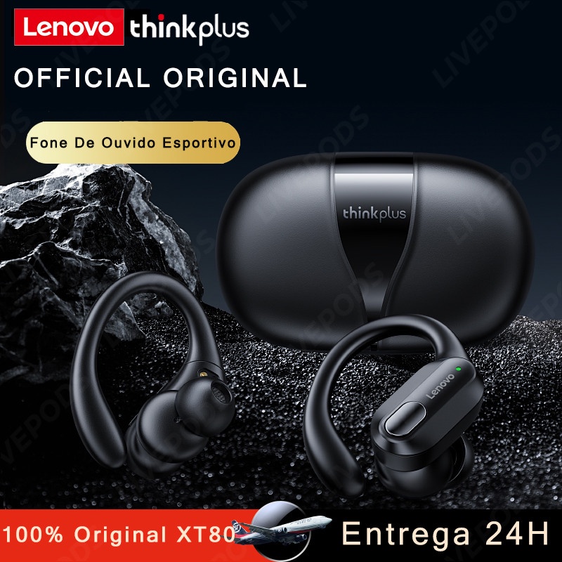 (Enviado Dentro De 24 Horas) Lenovo XT80 Fone De Ouvido Esportivo Sem Fio Bluetooth 5.3 TWS À Prova D'água HiFi Cancelando O Microfone De LED