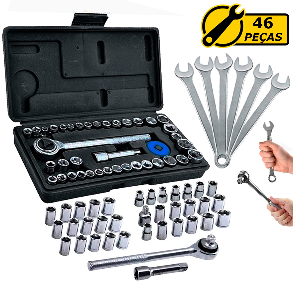 Kit Jogo De Ferramentas 46 Pçs C/ Chave Combinada Soquetes