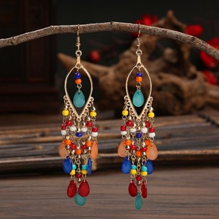 Brincos De Moda Multicolor Tassel Para Mulheres Multicamadas De Água Gotas Longas Boêmia De Arroz Pendurados Meninas