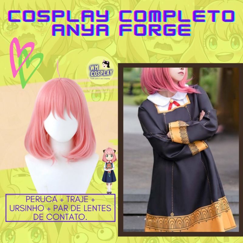 Cosplay Anya Forger Completo ou Peruca ou Roupa Spy x Family Infantil e Adulto Anime Fantasia