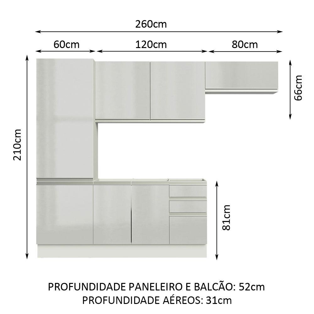Detalhes do Armário de Cozinha Compacta 100% MDF 260cm Portas Branco Brilho Acordes Madesa 02