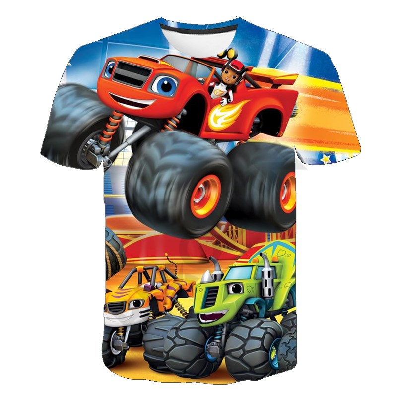 Verão Menino/Garota Estampa 3D Blaze O Monstro Tamanho Grande Camiseta Moda Manga Curta Adolescente-Neck Hip Hop Casual Anime Camisetas